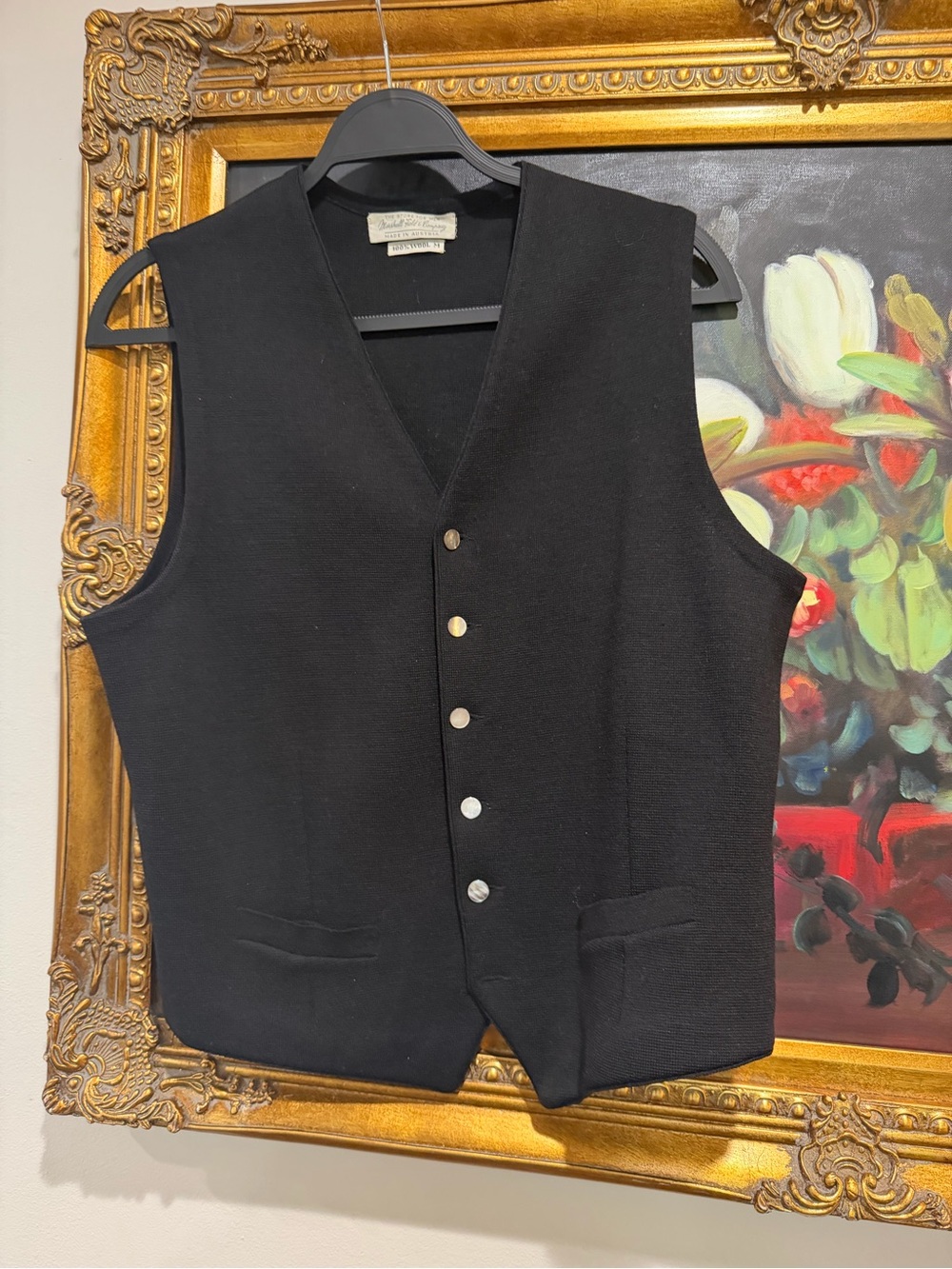 100% WOOL Black Button-Front Vest